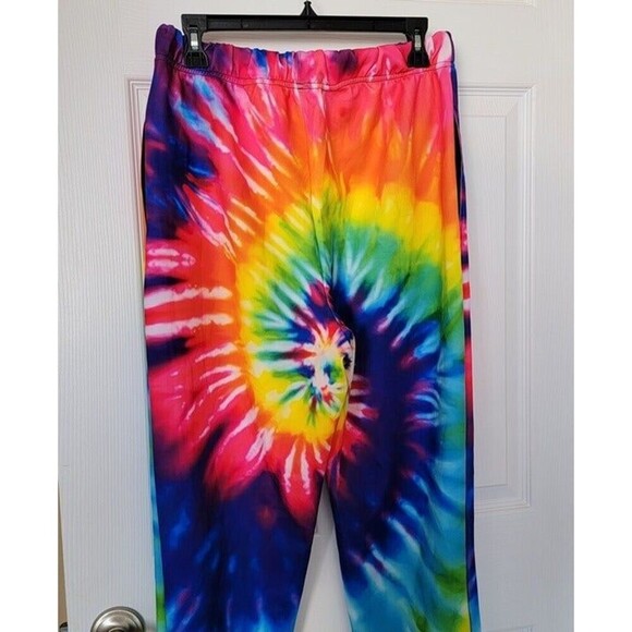 Rainbow Tie Dye Polyester Unisex Sweat Pants Beach Summer Activewear size M NWOT - Picture 8 of 12